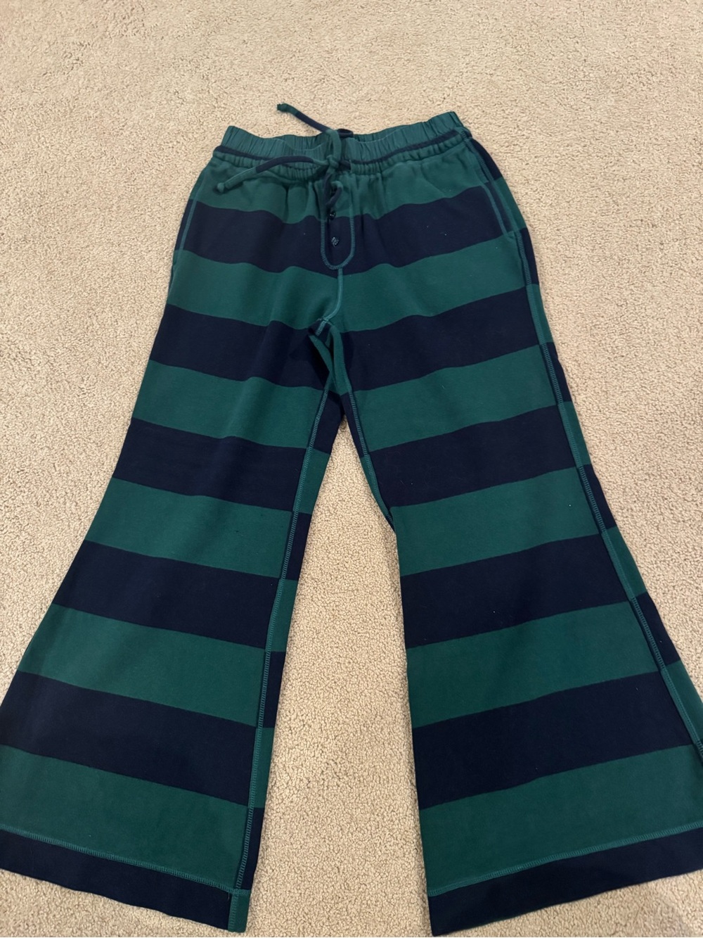 Free People Green & Navy Wide-Leg Striped Sweatpants